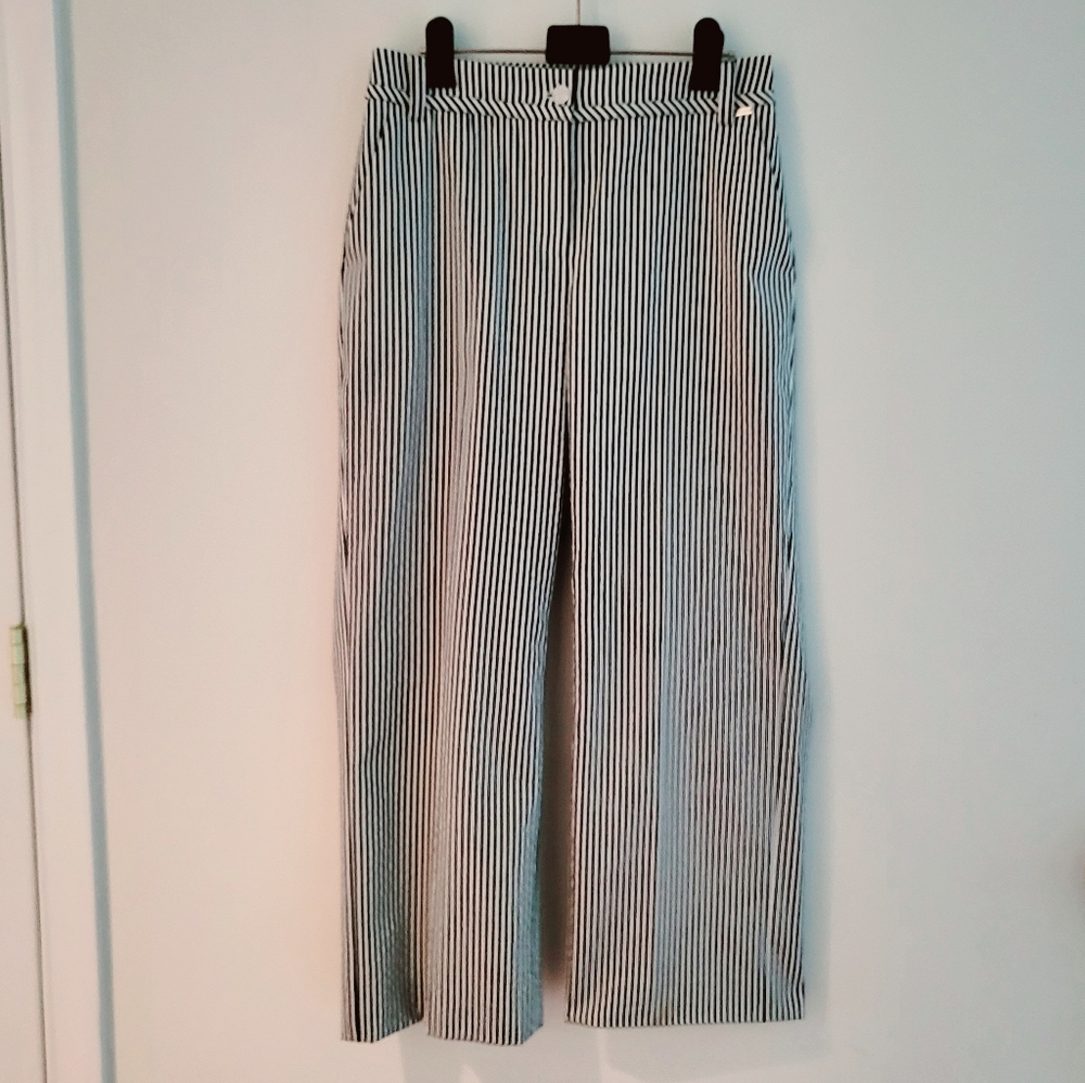 St. John Black & White Striped Wide Leg Pants
